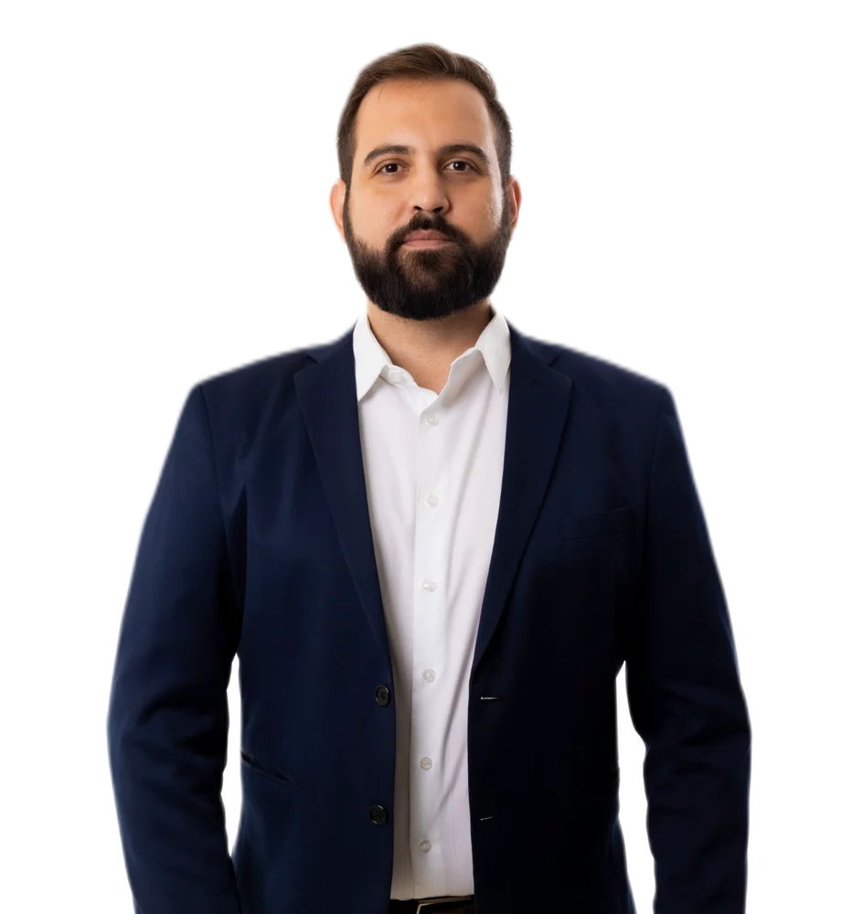 Warlen Miiller de blazer azul-marinho e camisa branca